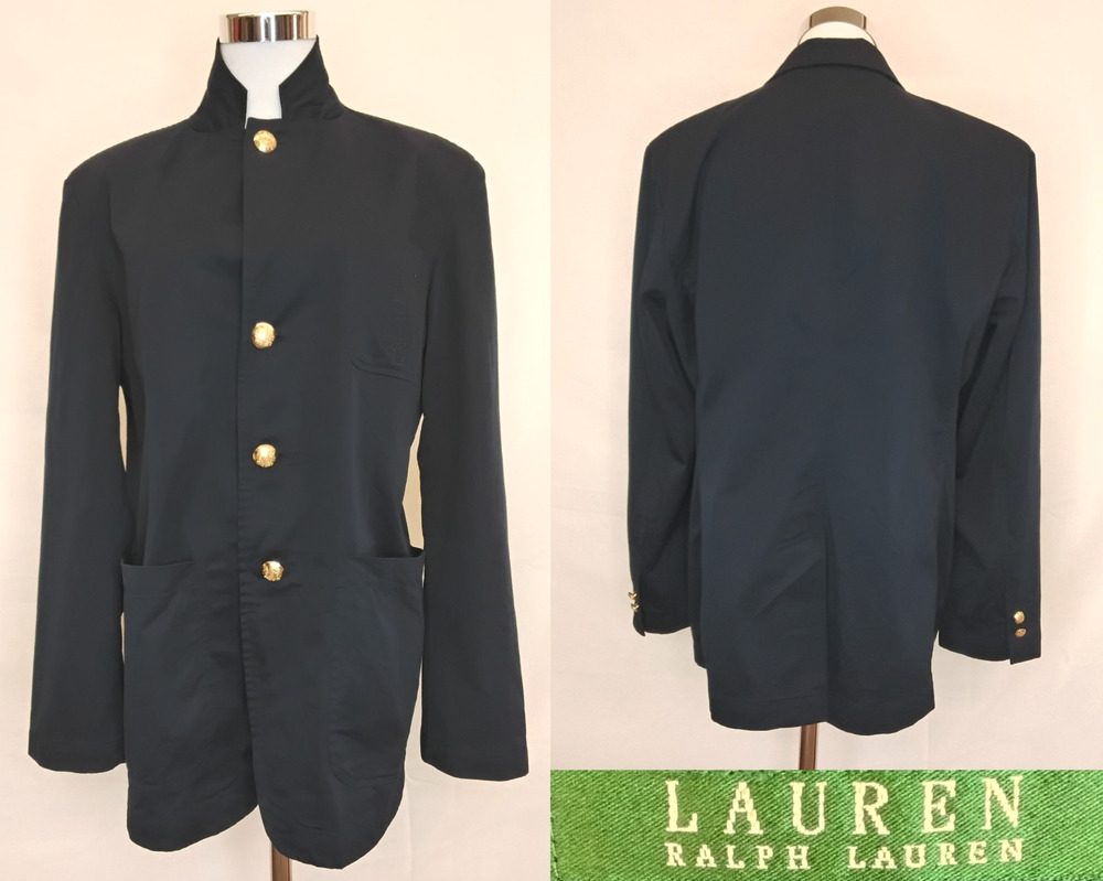 Lauren Ralph Lauren Blazer Sport Coat Women's L Navy Blue Gold Accents #J6046